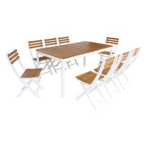 Table de jardin acacia avec coins arrondis, 8 chaises, blanc