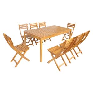 Table de jardin acacia avec coins arrondis, 8 chaises, natu…