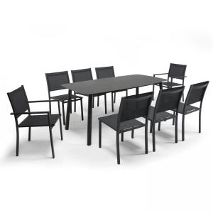 Table de jardin aluminium et pierre, 6 chaises et 2 fauteui…