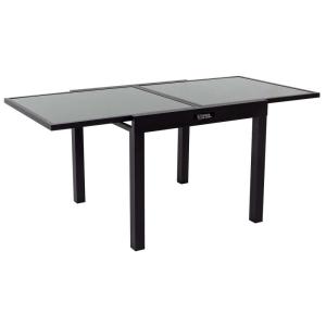 Table de jardin aluminium / verre noir 90/180 x 90 x 75 cm