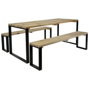 Table de jardin avec bancs en bois et métal noir 6 personne…