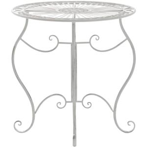 Table de jardin avec plateau rond en metall Blanc antique