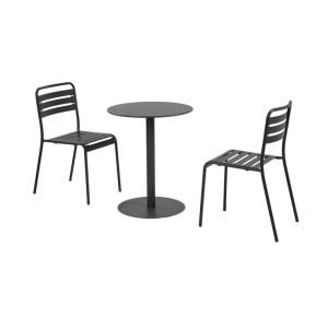 Table de jardin bistrot acier   2 assises D60cm anthracite