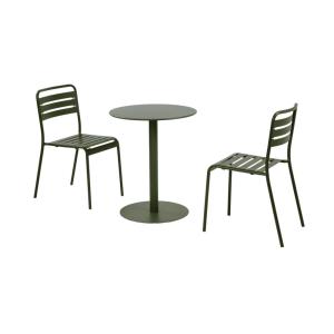 Table de jardin bistrot acier   2 assises D60cm kaki