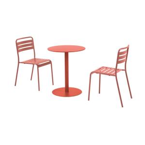 Table de jardin bistrot acier   2 assises D60cm terracotta