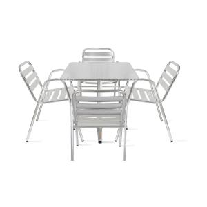 Table de jardin bistrot carrée 70 cm et 4 fauteuils en alum…