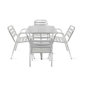 Table de jardin bistrot carrée et 4 fauteuils en aluminium