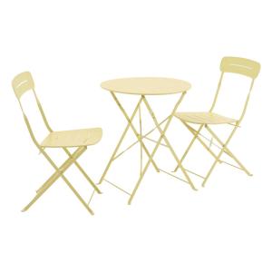 Table de jardin bistrot pliante ronde acier   2 assises jau…