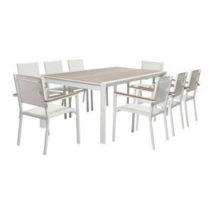 Table de jardin blanche 200/300cm avec 8 fauteuils