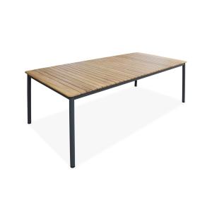 Table de jardin bois, acier anthracite, 8 places