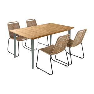 Table de jardin bois d'acacia 4 chaises kaki et beige