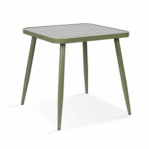 Table de jardin carrée en aluminium vert kaki