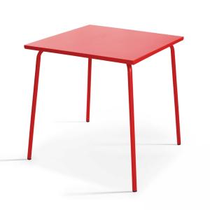 Table de jardin carrée en métal 4 places 70 cm rouge