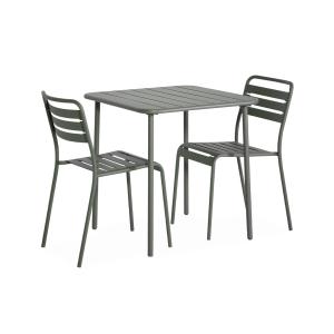 Table de jardin carrée en métal savane avec 2 chaises