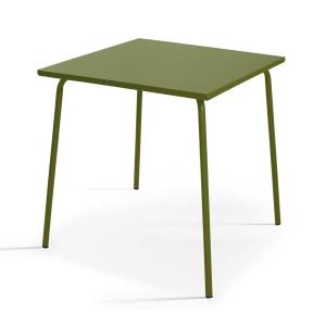 Table de jardin carrée en métal vert kaki 70cm
