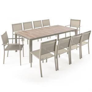 Table de jardin céramique effet bois 206 cm et 10 chaises c…