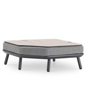 Table de jardin d'angle avec coussin et plateau anthracite