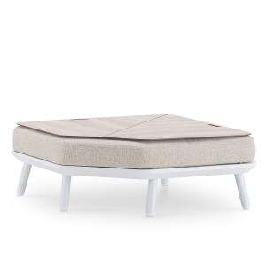 Table de jardin d'angle avec coussin et plateau blancs