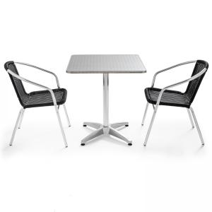 Table de jardin en alu et 2 fauteuils en résine tressée noi…