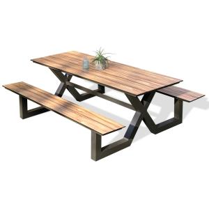 Table de jardin en aluminium et plateau HPL effet bois