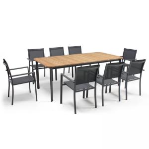 Table de jardin en aluminium/teck et 8 fauteuils
