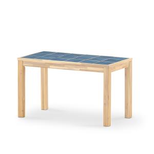 Table de jardin en bois et céramique bleue 125x65