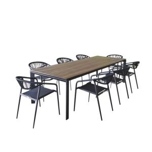 Table de jardin en HPL et 8 fauteuils en cordage nylon gris…