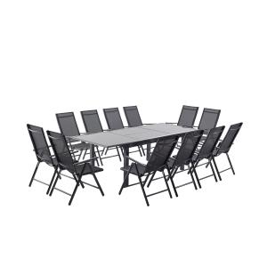 Table de jardin et 12 chaises en aluminium gris