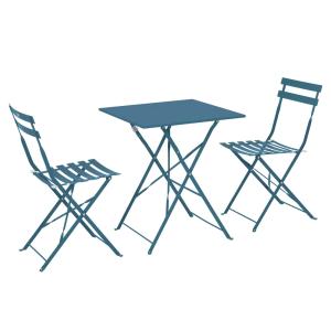 Table de jardin et 2 chaises acier 60 cm bleu pacific