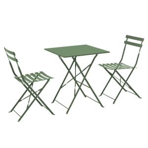Table de jardin et 2 chaises acier 60 cm vert cactus