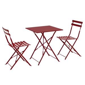 Table de jardin et 2 chaises acier pourpre