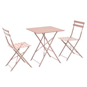 Table de jardin et 2 chaises rose poudré