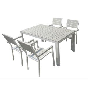 Table de jardin et 4 fauteuils en aluminium gris et blanc