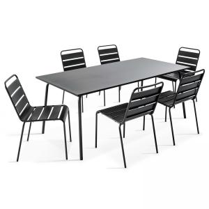 Table de jardin et 6 chaises en métal gris