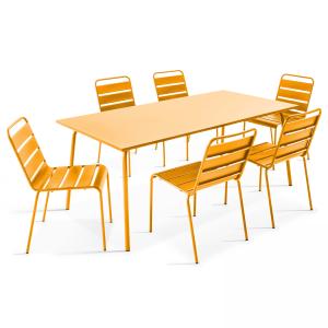 Table de jardin et 6 chaises en métal jaune