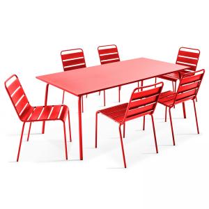Table de jardin et 6 chaises en métal rouge
