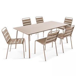 Table de jardin et 6 chaises en métal taupe