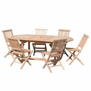 Table de jardin et chaises en bois teck 6/8 personnes