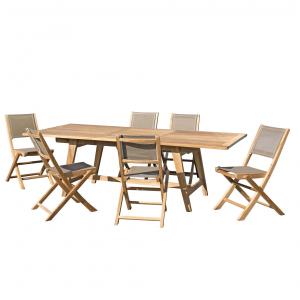 Table de jardin et chaises en teck et textilene 8/10 person…