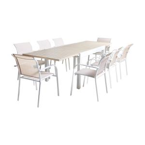 Table de jardin extensible, 8 fauteuils, aluminium et texti…