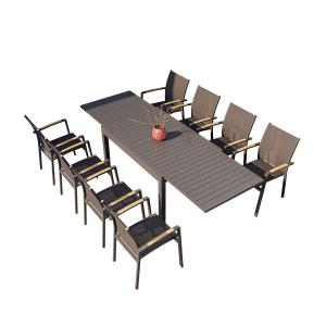 Table de jardin extensible aluminium   8 fauteuils gris ant…