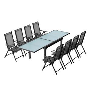 Table de jardin extensible et 8 fauteuils en alu et textilè…