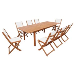 Table de jardin extensible eucalyptus   8 assises blanc