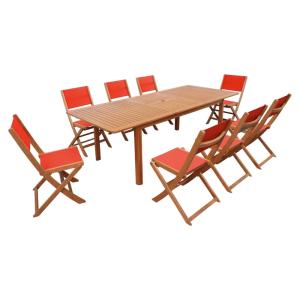 Table de jardin extensible eucalyptus   8 assises terracotta