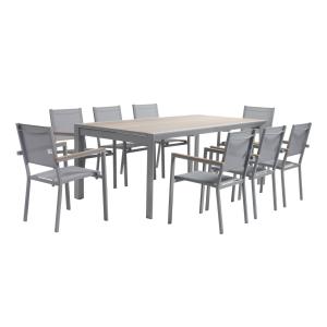 Table de jardin gris clair 200/300cm 8 fauteuils