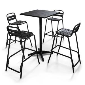 Table de jardin mange-debout et 4 chaises anthracite