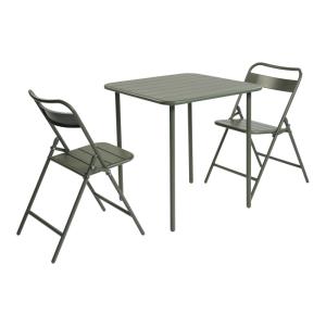 Table de jardin métal   2 assises kaki 70 x 70 cm