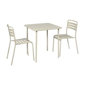 Table de jardin métal 2 chaises beige