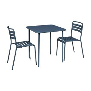 Table de jardin métal 2 chaises bleu marine