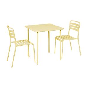 Table de jardin métal 2 chaises jaune